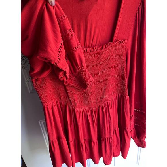 Not For Sale-Red Torrid Long sleeve Babydoll Lace Inset Smocked Square Neckline - Picture 6 of 15